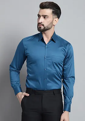 Blue Cotton Blend Shirt For Men