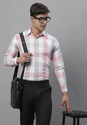 Pink Checkered Cotton Shirt For Men