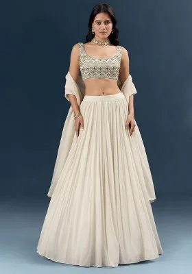 Off White Georgette Lehenga Set With Sequin Embroidery Blouse