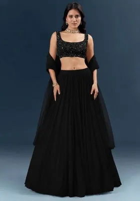 Black Georgette Lehenga Set With Sequin Embroidery Blouse
