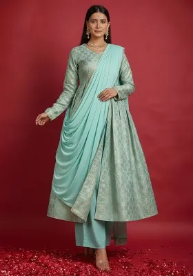Sea Green Brocade Anarkali Set