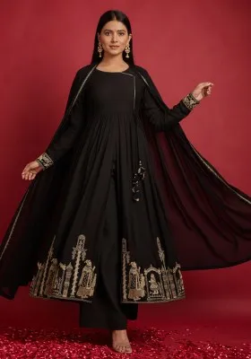 Black Embroidered Velvet Anarkali Set