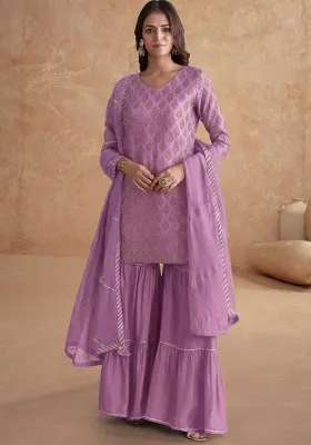 Lavender Jacquard Brocade Sharara Set