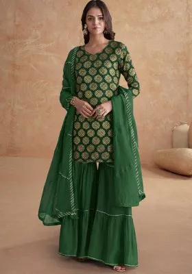 Green Jacquard Brocade Sharara Set