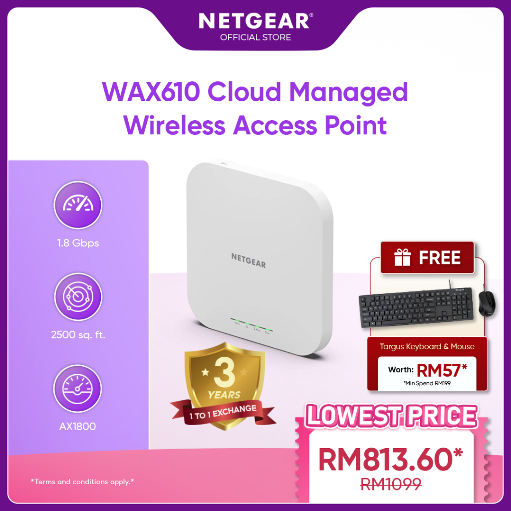 Netgear WAX610 AX1800 Wi-Fi 6 Access Point