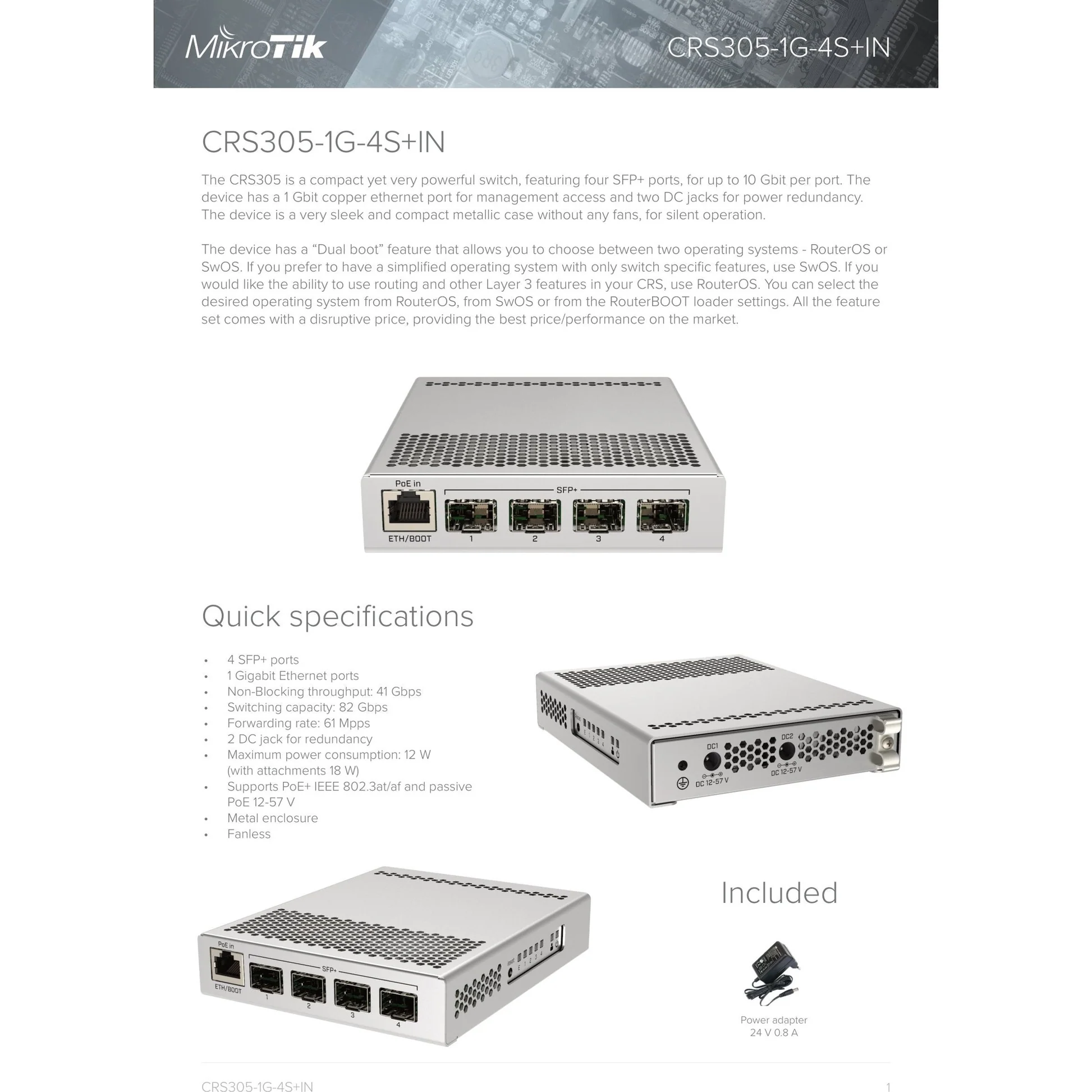 MikroTik CRS305-1G-4S+IN 4-Port SFP+ Switch