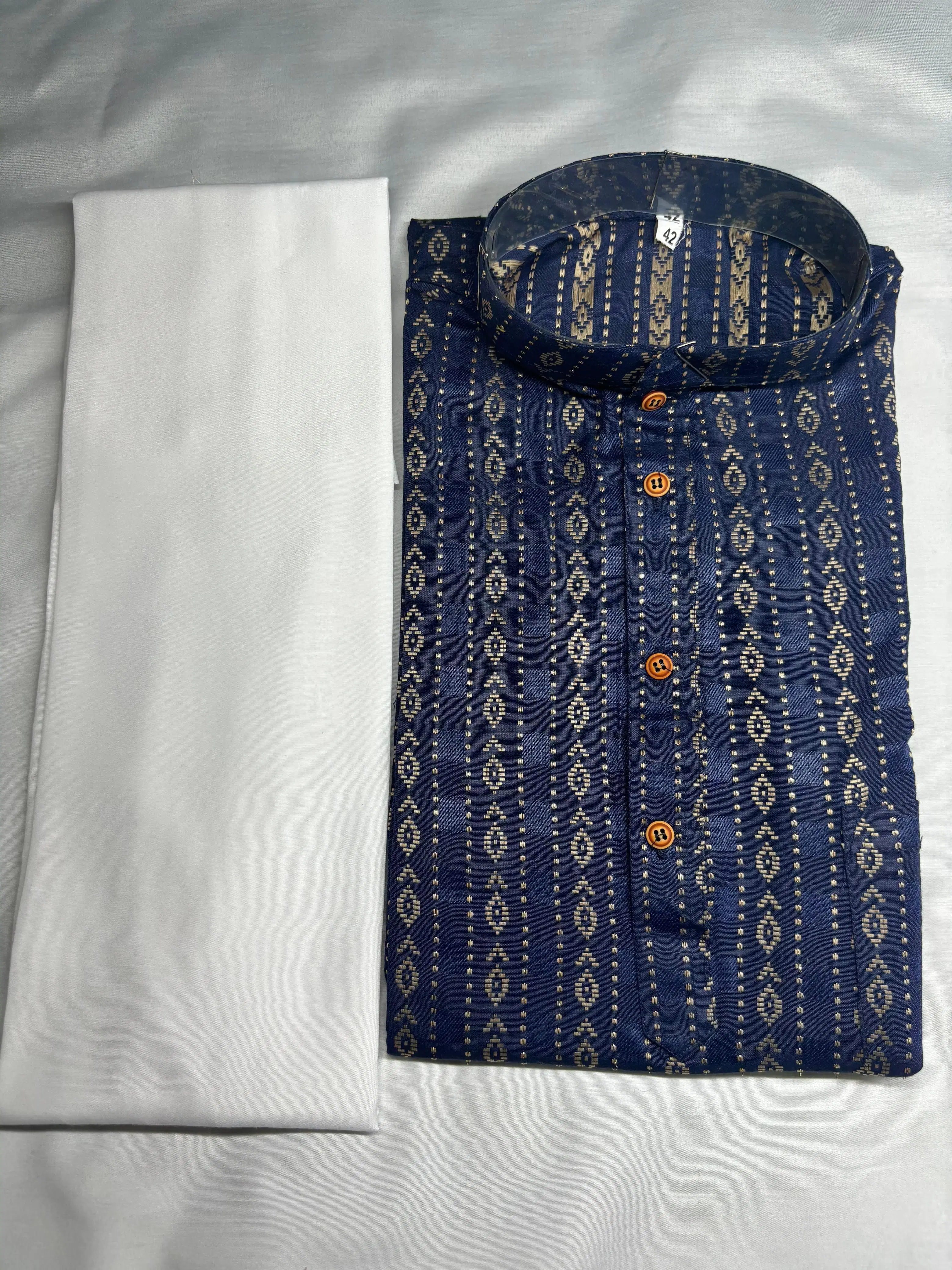 safawy Blue Cotton Blend Regular Fit Men's Kurta Pyjama Set ( Pack of 1 )