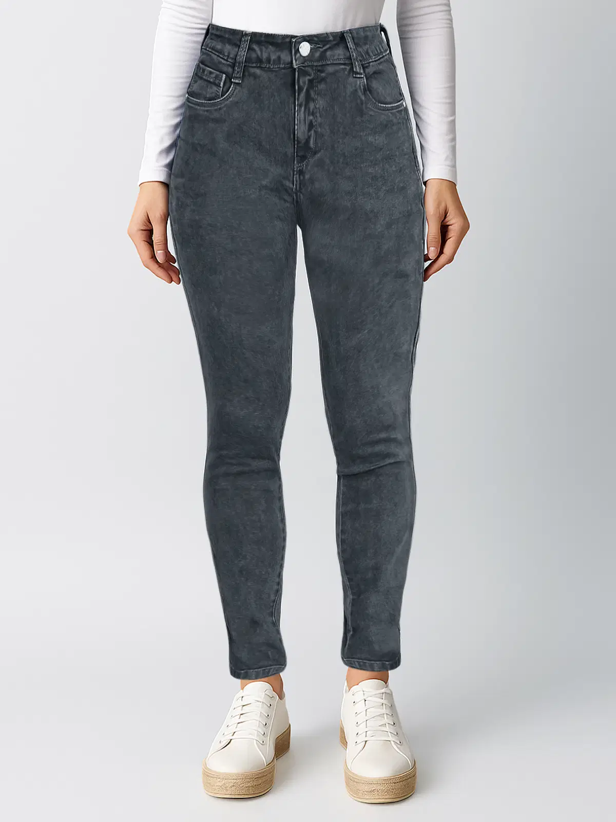 plounge Women's Slim Fit High-Rise Jeans ( Gray )