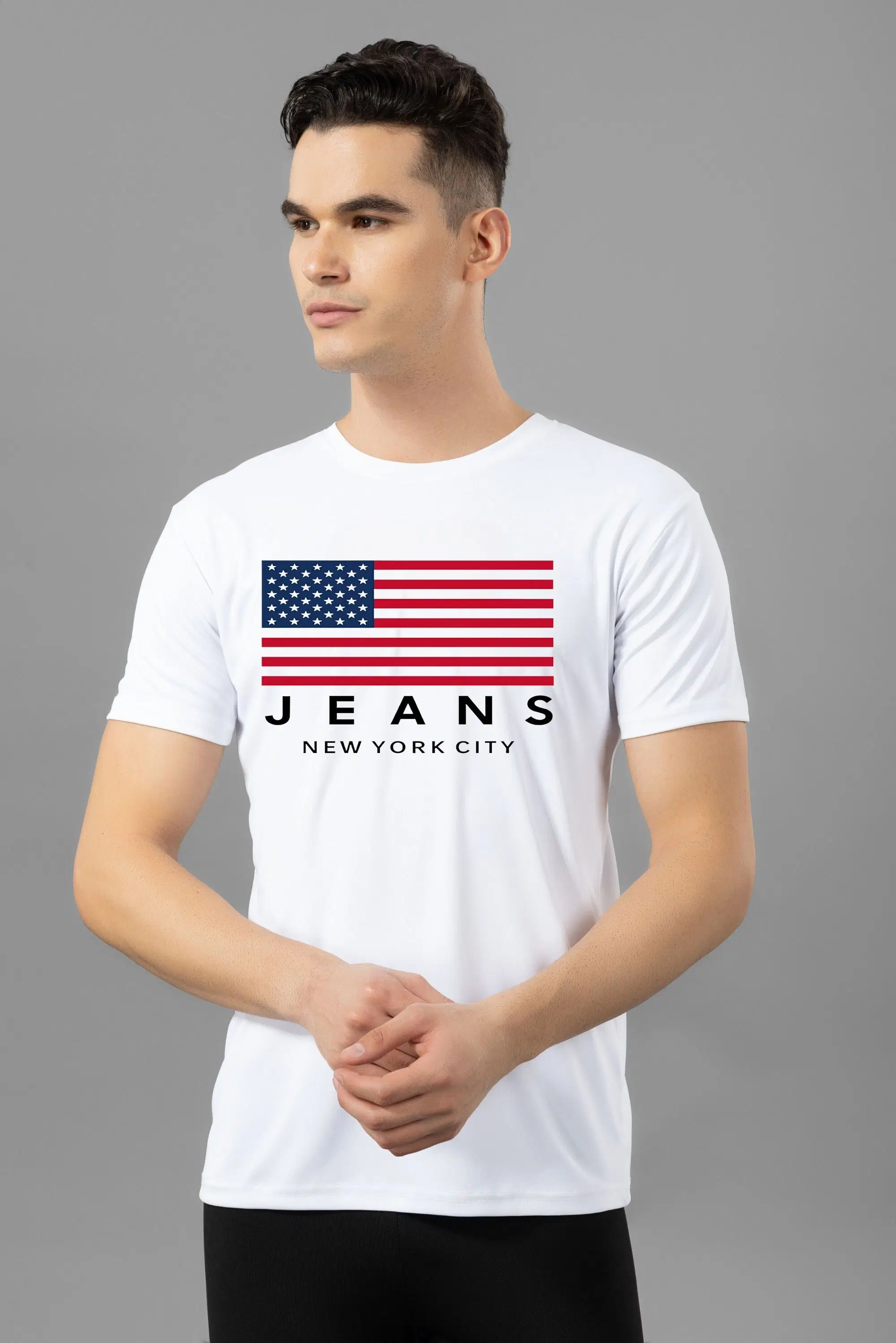 adixus Men Polyester Regular Fit Printed T-Shirt ( White )