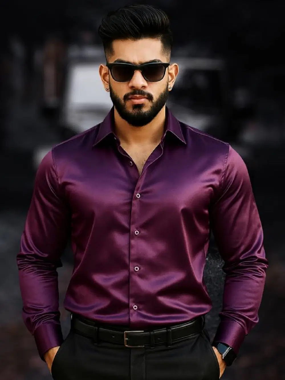 MARMIC FAB Satin Slim Fit Full Sleeves Men's Formal Shirt - Purple ( Pack of 1 )