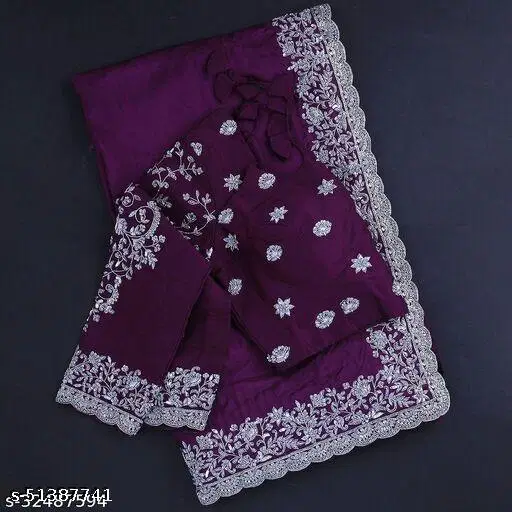 Shivadit ethnic Georgette Embroidered Saree With Unstitched Blouse Piece ( Purple )