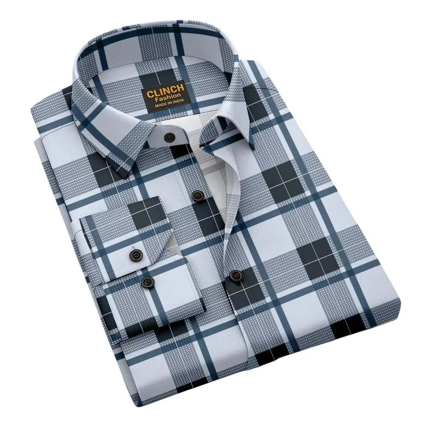 CLINCH FASHION Cotton Blend Regular Fit Checks Full Sleeves Men's Casual Shirt - Navy Blue ( Pack of 1 )