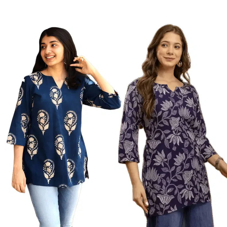 AK FASHION MALL Women Cotton Blend Printed A-line Kurti ( Blue )