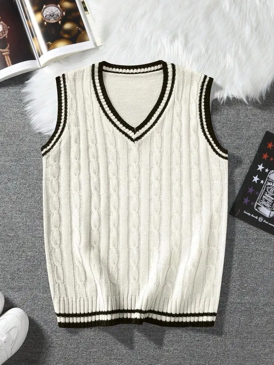 eddicted Woollen V-Neck Men's Sleeveless Pullover Sweater - White ( Pack of 1 )