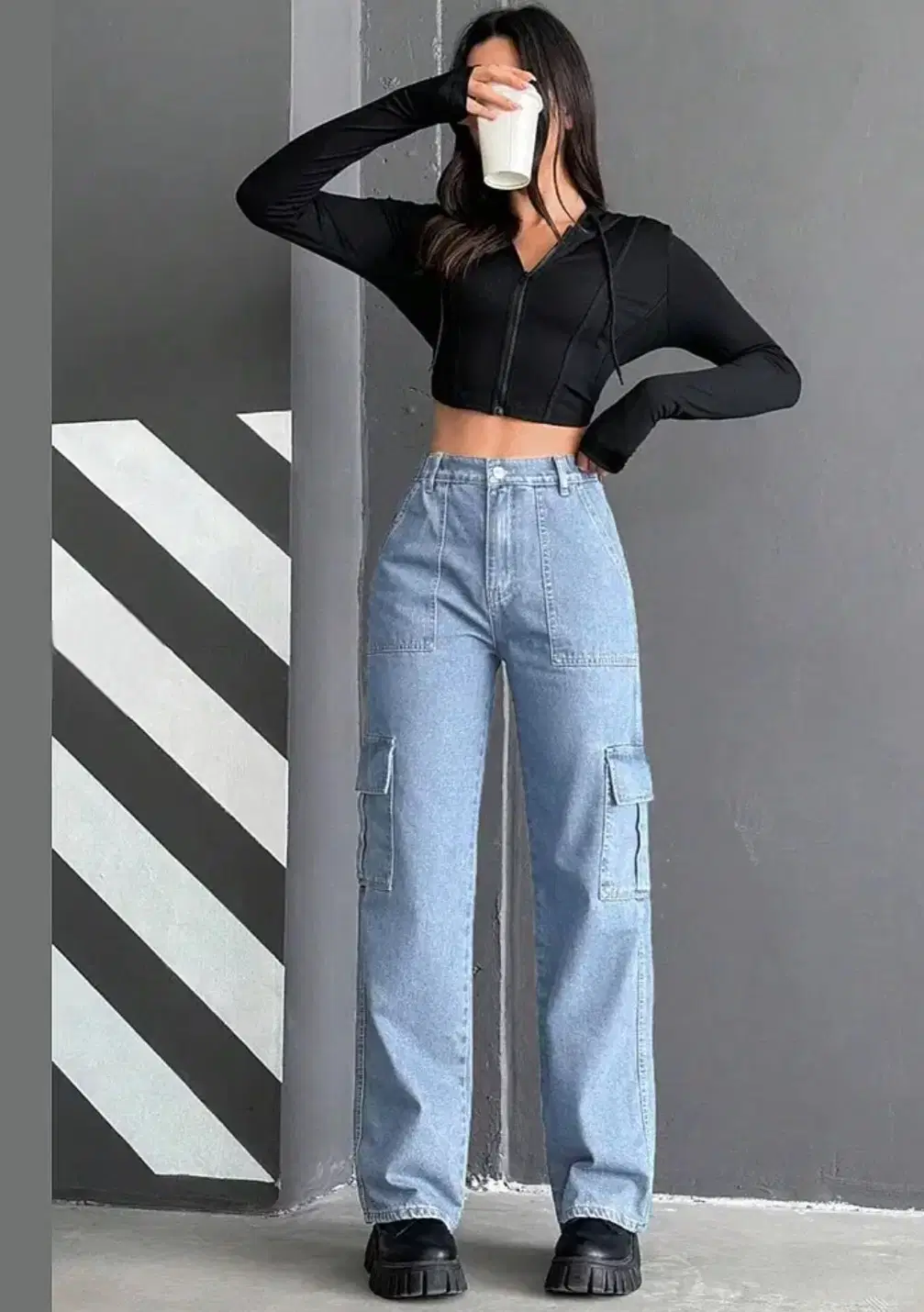 Gazal Fashions Women's Cargos High-Rise Jeans ( Ice Blue )