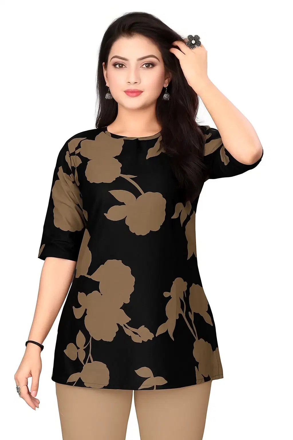 KHODALKRUPA CRATION Women's Crepe A-Line Top ( Black )