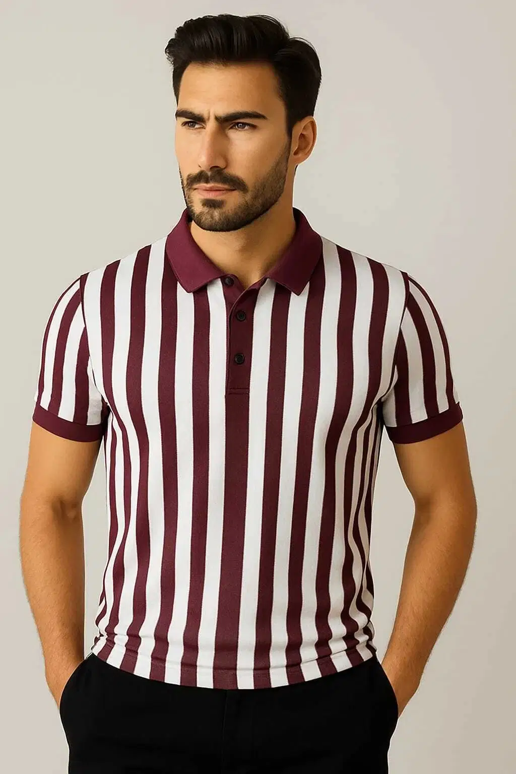 WILD ELEPHANT Men Polyester Regular Fit Striped Polo T Shirt ( Rust )
