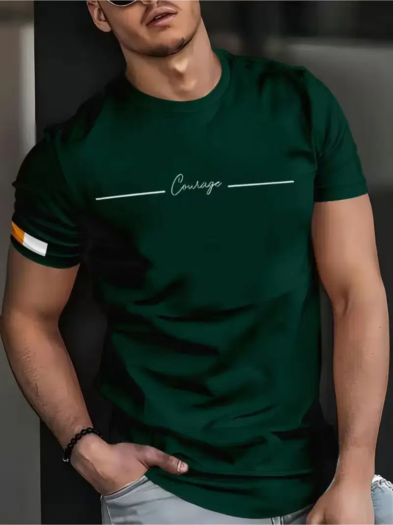 RUHZEEFA Men Cotton Blend Regular Fit Printed T-Shirt ( Green )