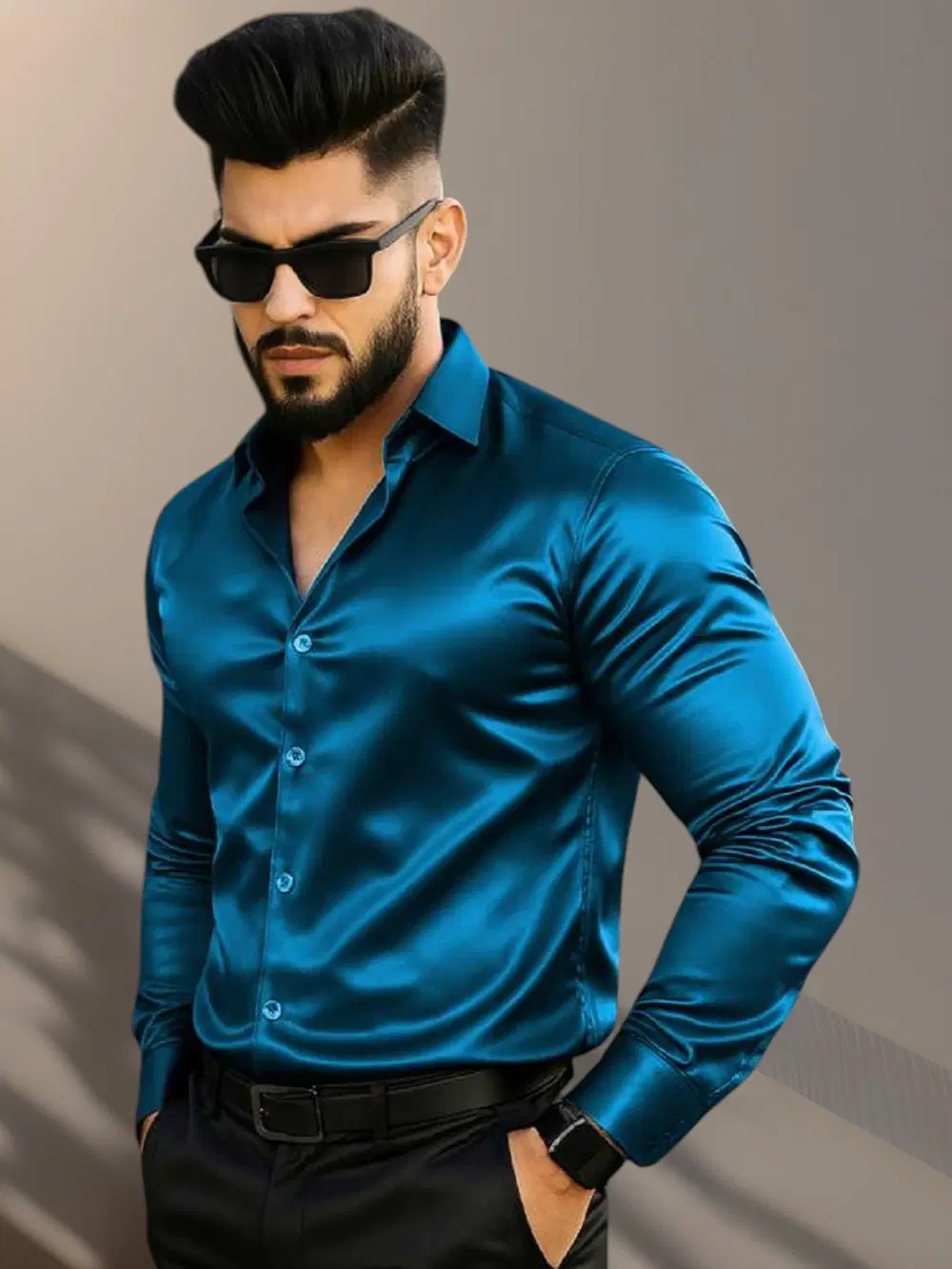 MELROY FEB Satin Regular Fit Solids Full Sleeves Men's Casual Shirt - Blue ( Pack of 1 )