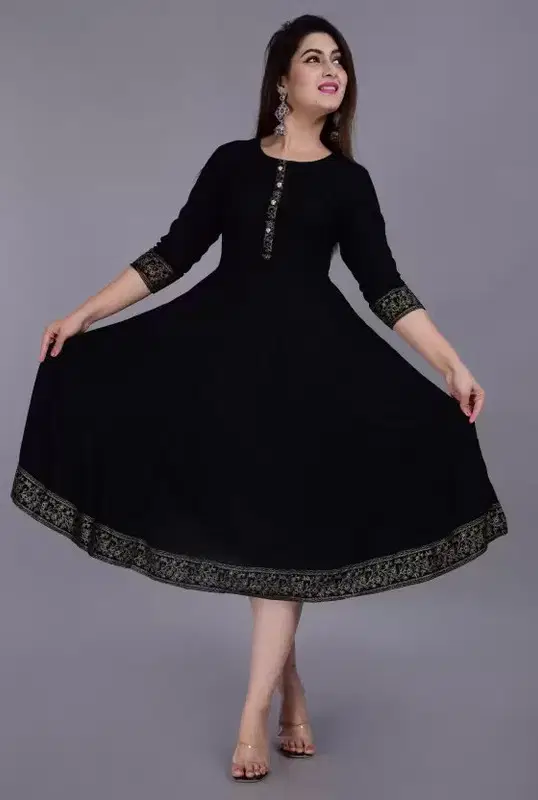 Smien - Black Rayon Women's Anarkali Kurti ( Pack of 1 )
