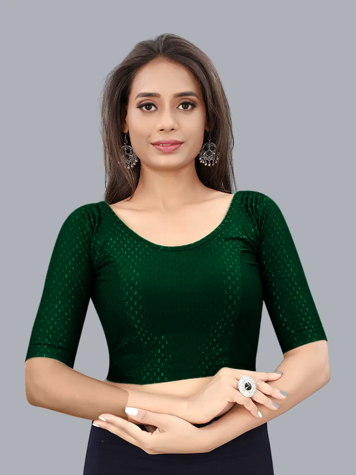 Bulbul Lycra Readymade without Pad Round Neck Women's Blouse ( Green )
