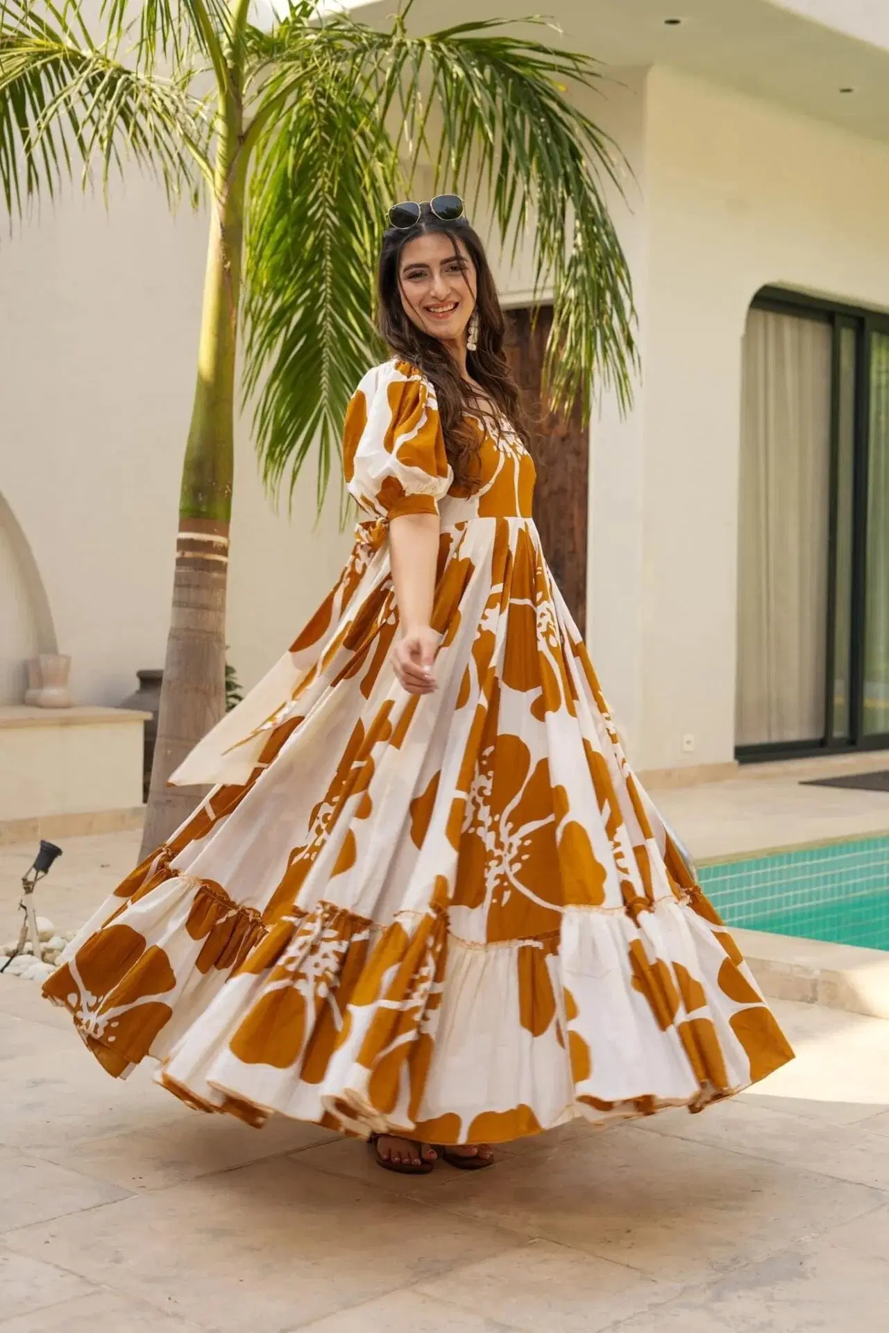 Sheetal associates Women Polyester Printed Fit & Flare Dress ( Brown )