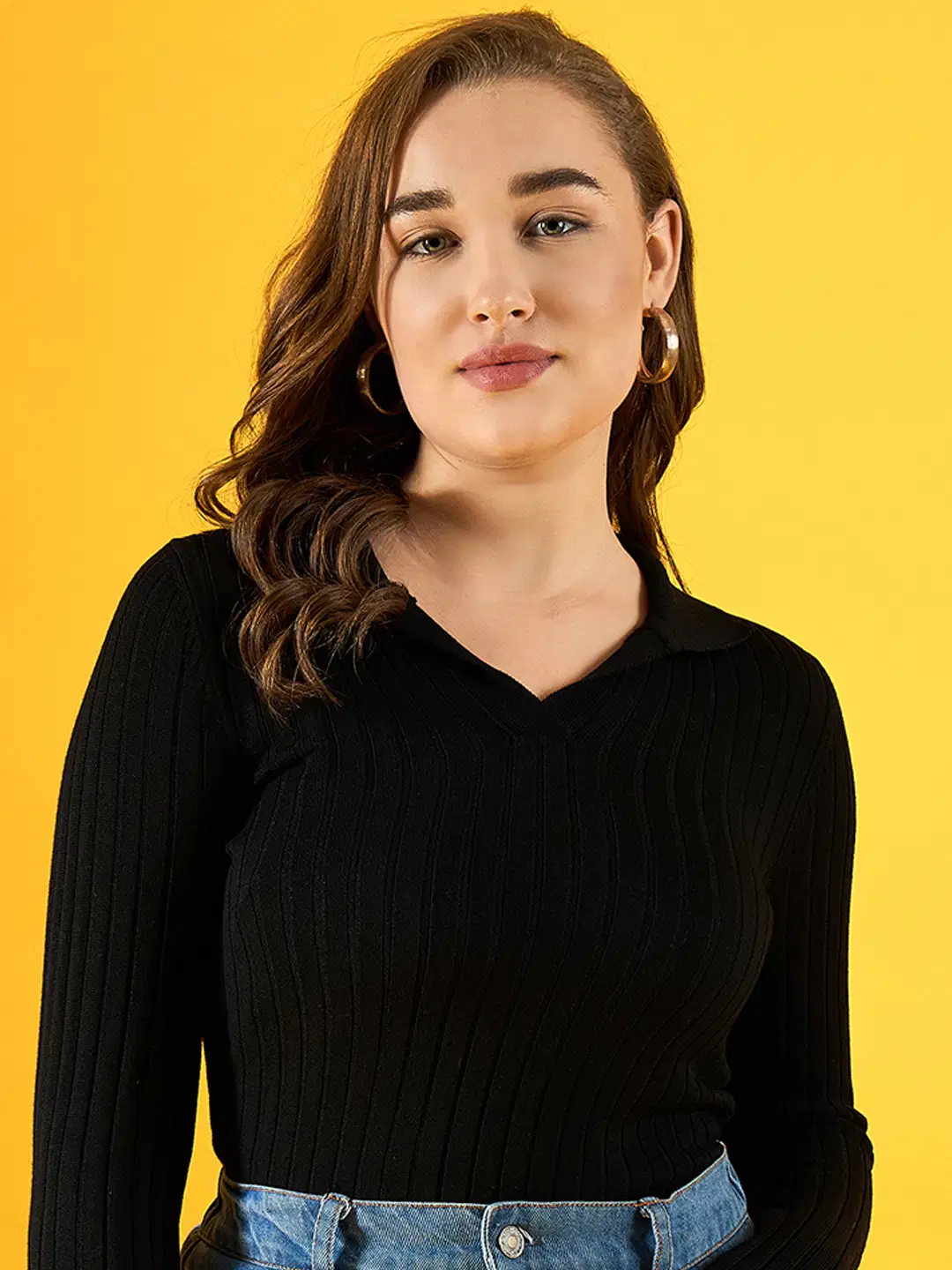 98 Degree North Women Cotton Shirt Collar Pullover ( Black )