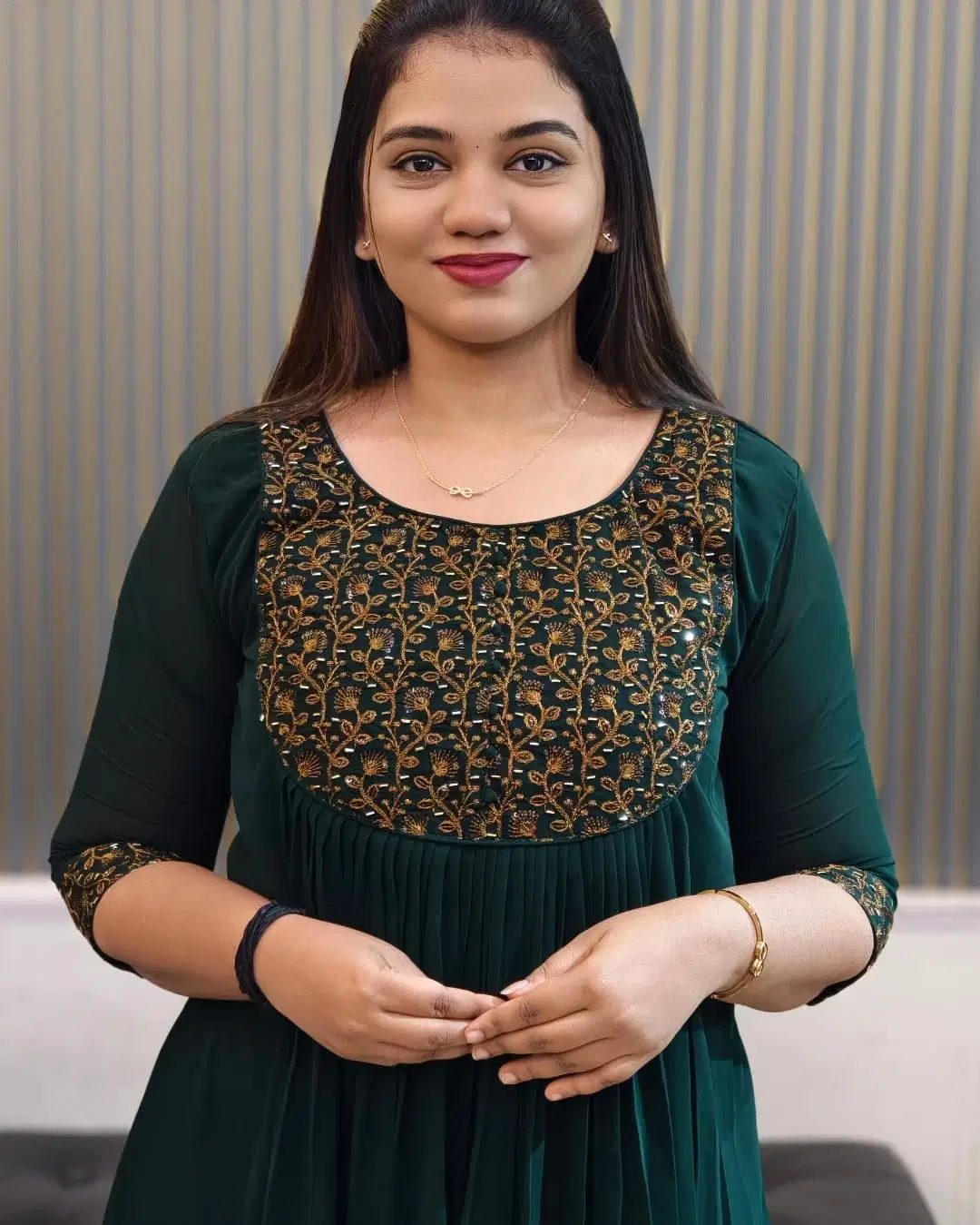 Move To Fashion Women Georgette Embroidered A-line Kurti ( Teal )