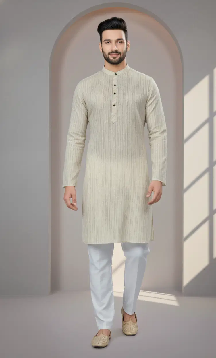 STRUZZO Beige Blended Fabric Regular Fit Men's Kurta Pyjama Set ( Pack of 1 )