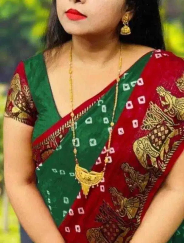 JIHANA FAB Chiffon Printed Bandhani Sarees With Unstitched Blouse Piece ( Red )