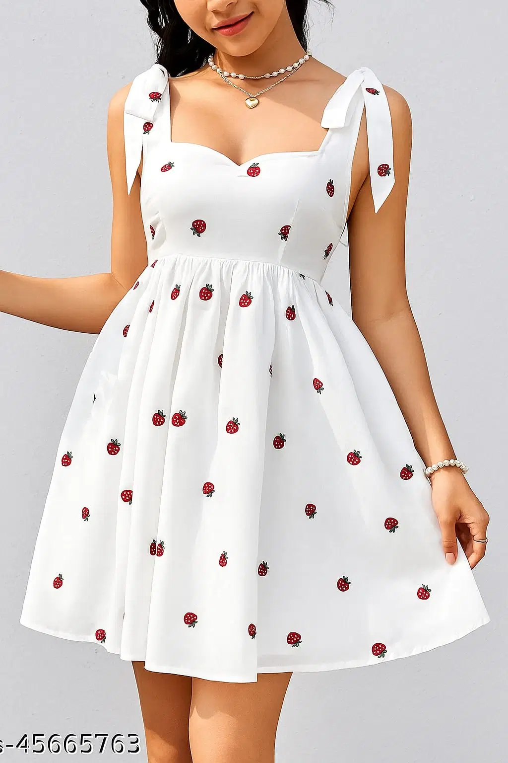 ANJIL Women Rayon Self Design Fit & Flare Dress ( White )