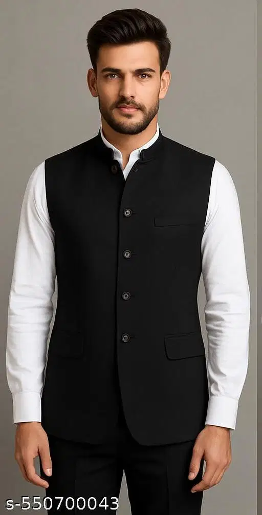 B2 BEST Black Crepe Men's Nehru Jacket ( Pack of 1 )