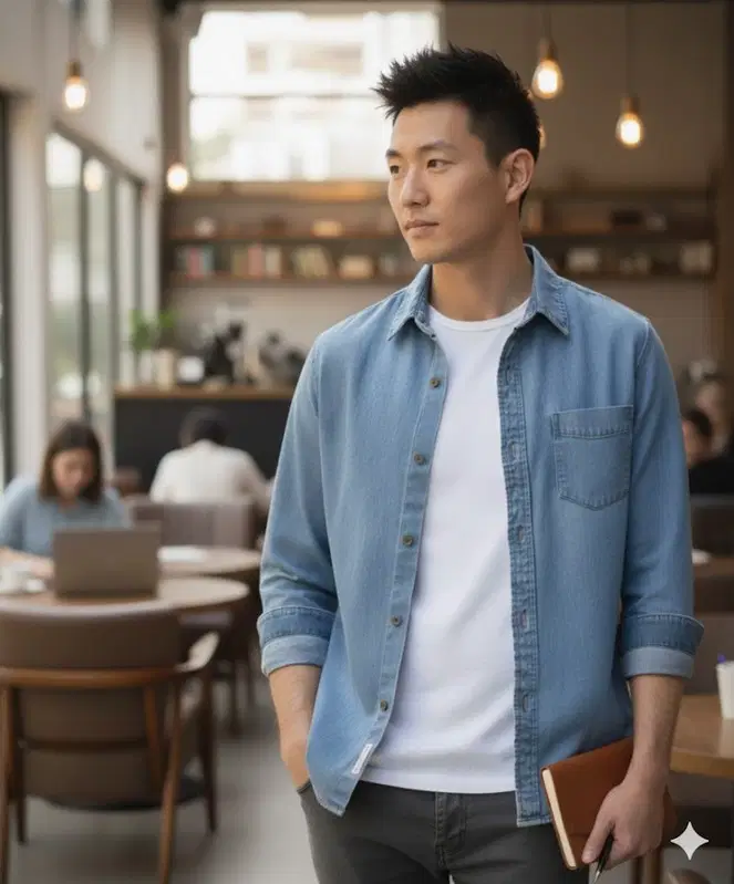 L G Fashion Denim Regular Fit Solids Full Sleeves Men's Casual Shirt - Light Blue ( Pack of 1 )