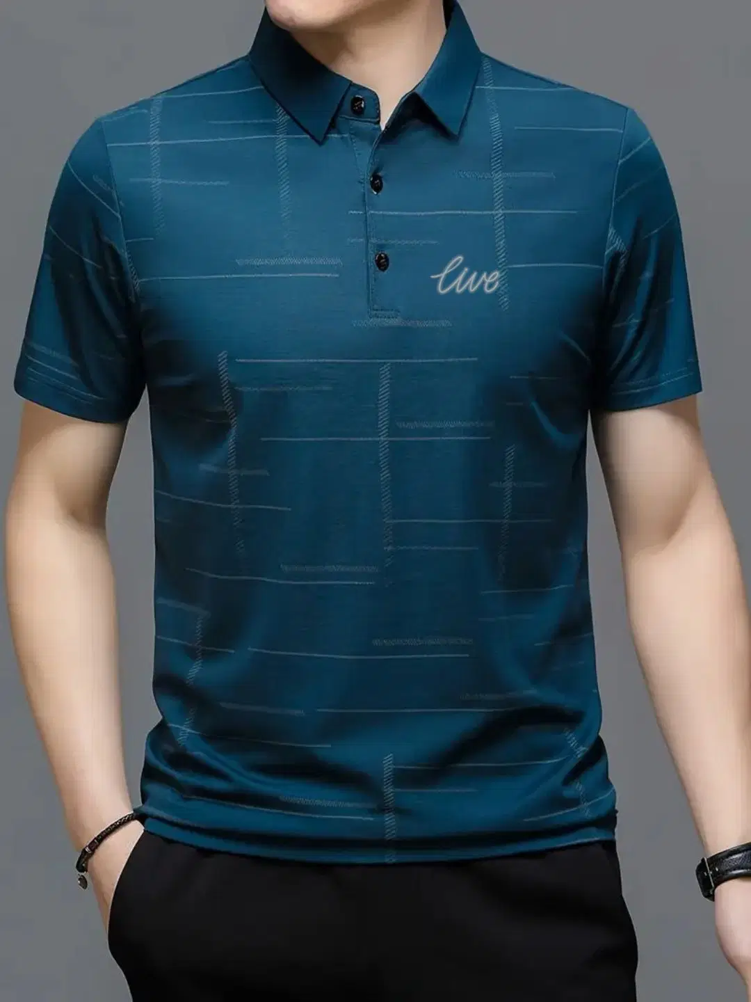 MD By Mathra Dass Men Polyester Regular Fit Printed Polo T Shirt ( Blue )
