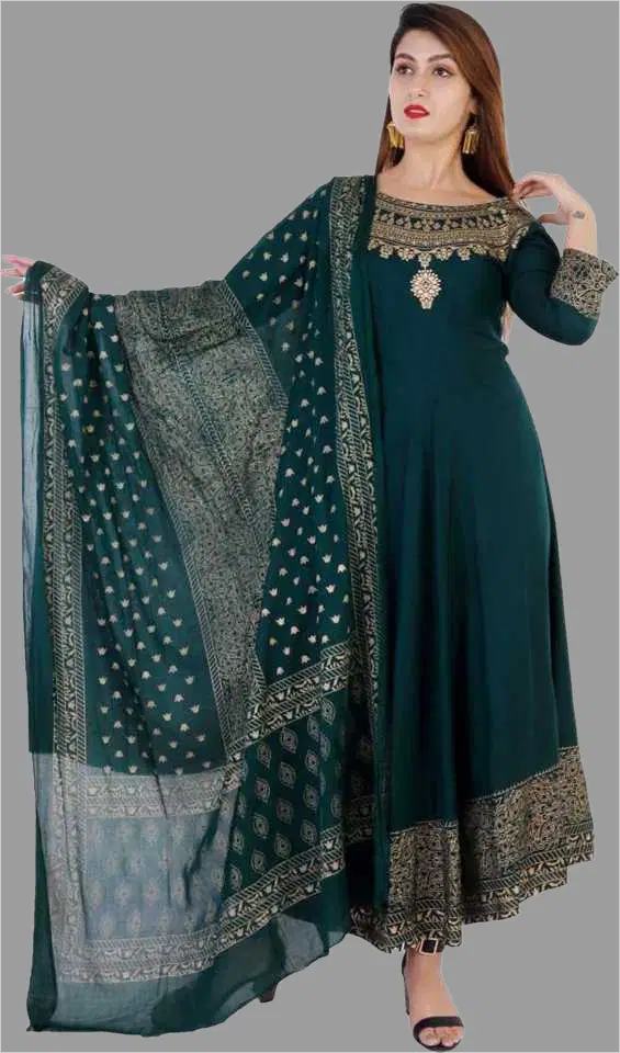 NUPITAL Rayon Printed Anarkali Women's Kurti with Dupatta - Green ( Pack of 1 )