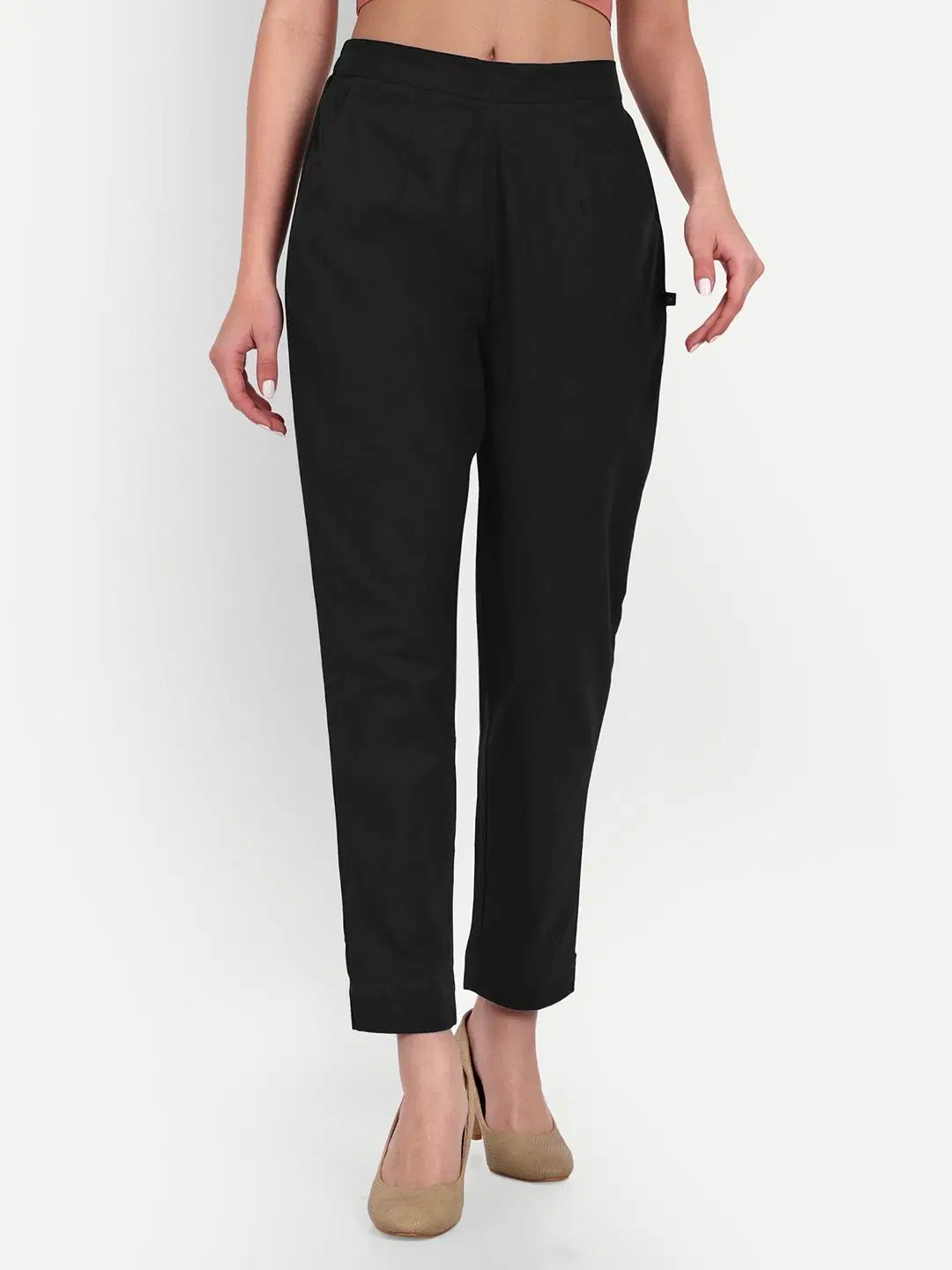 githaan Women Cotton Formal Trousers ( Black )