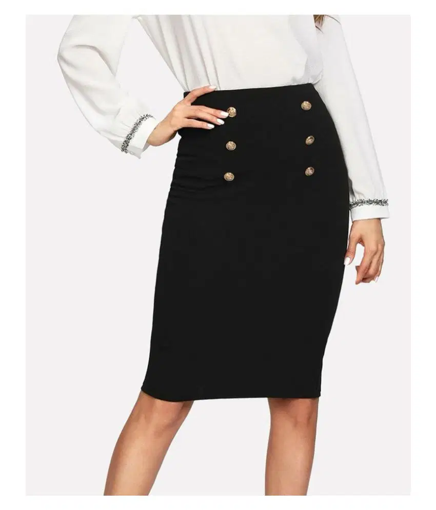 Addyvero Cotton Lycra Pencil Skirt - Black Single
