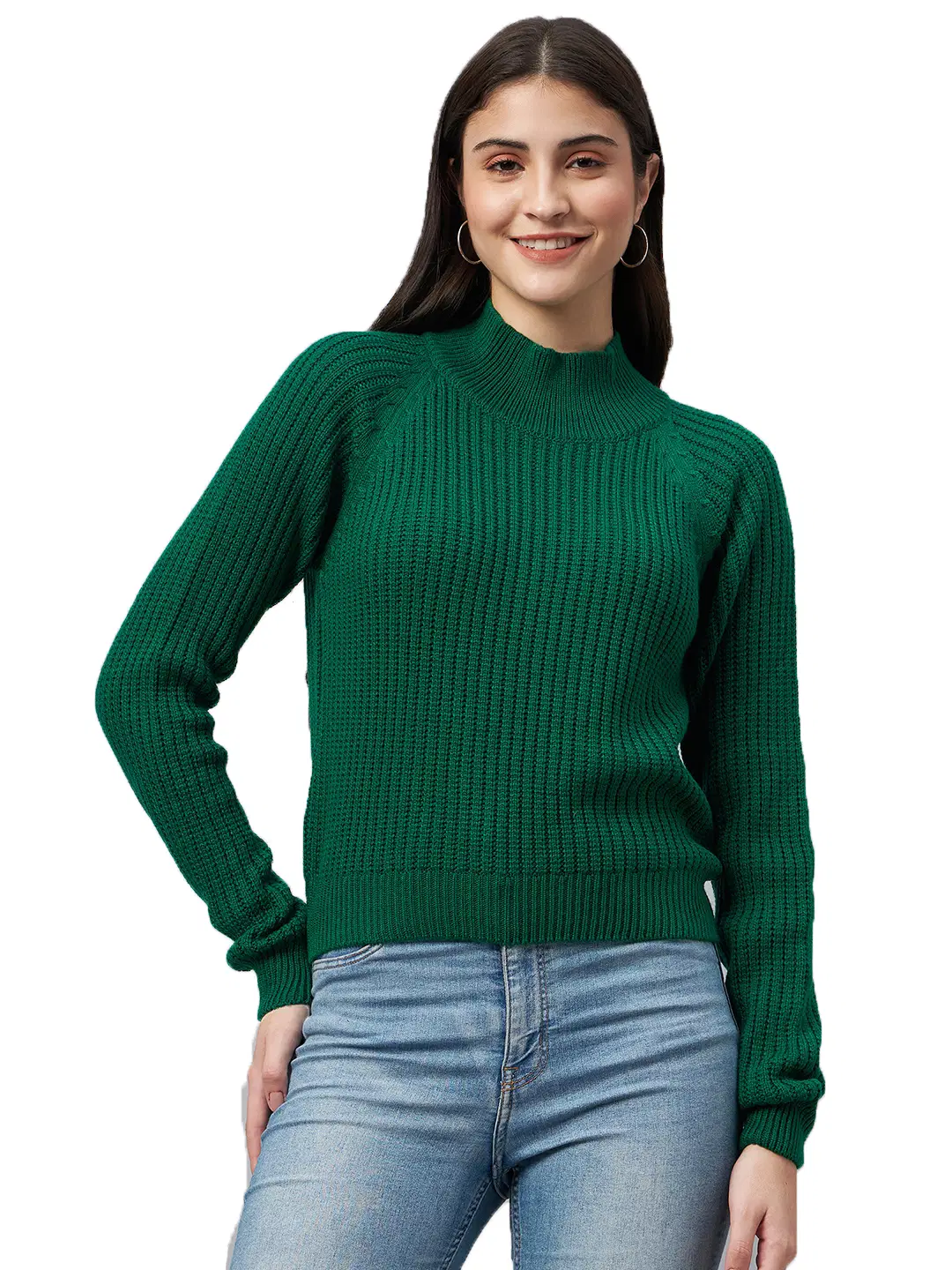 Club York Women Acrylic Round Neck Pullover ( Dark Green )