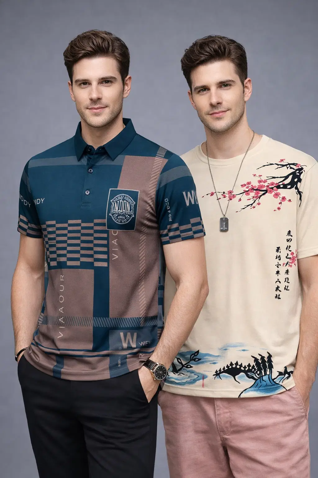 Aksa Men Cotton Slim Fit Printed Polo T Shirt ( Multicolor )