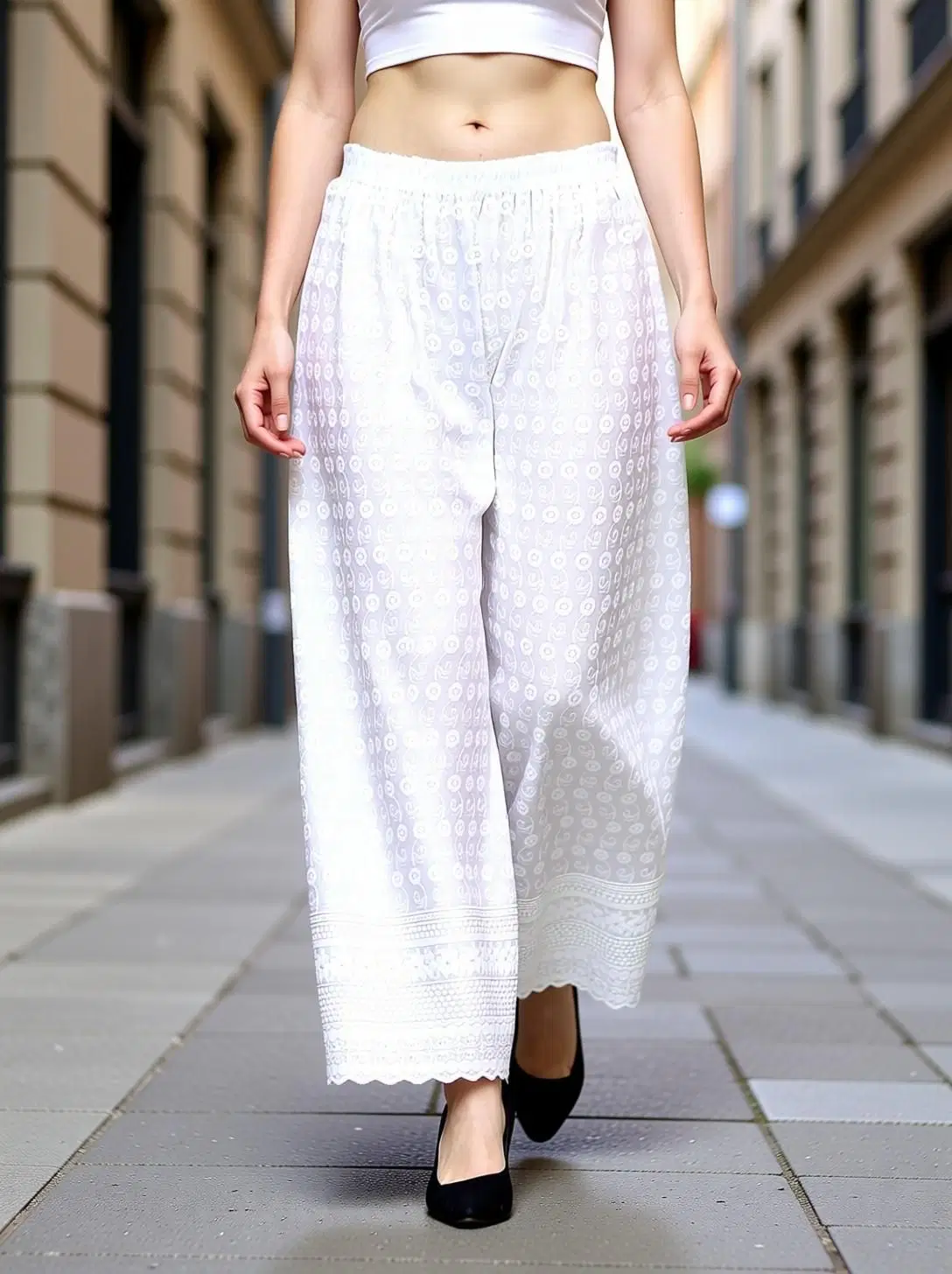 SriSaras Women Cotton Blend Palazzos ( White )