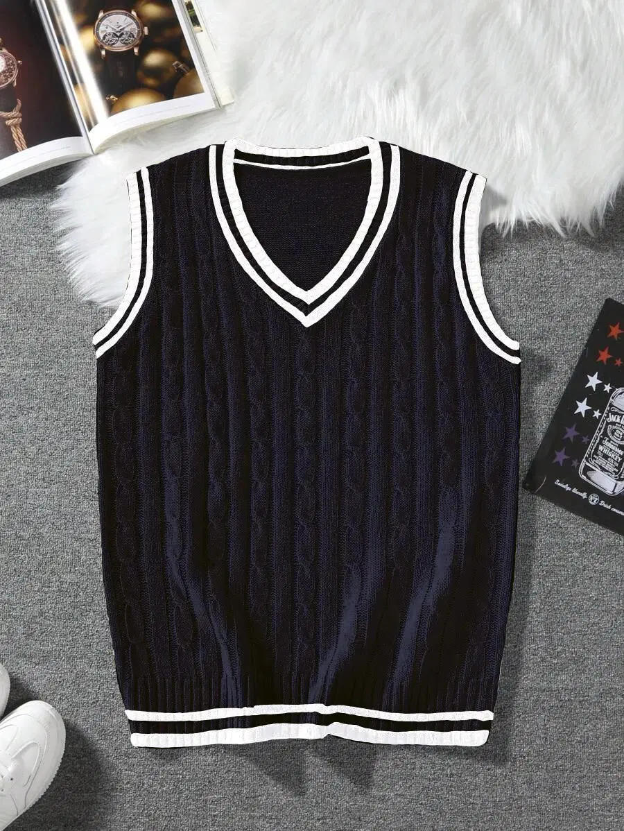 eddicted Acrylic V-Neck Men's Sleeveless Pullover Sweater - Black ( Pack of 1 )