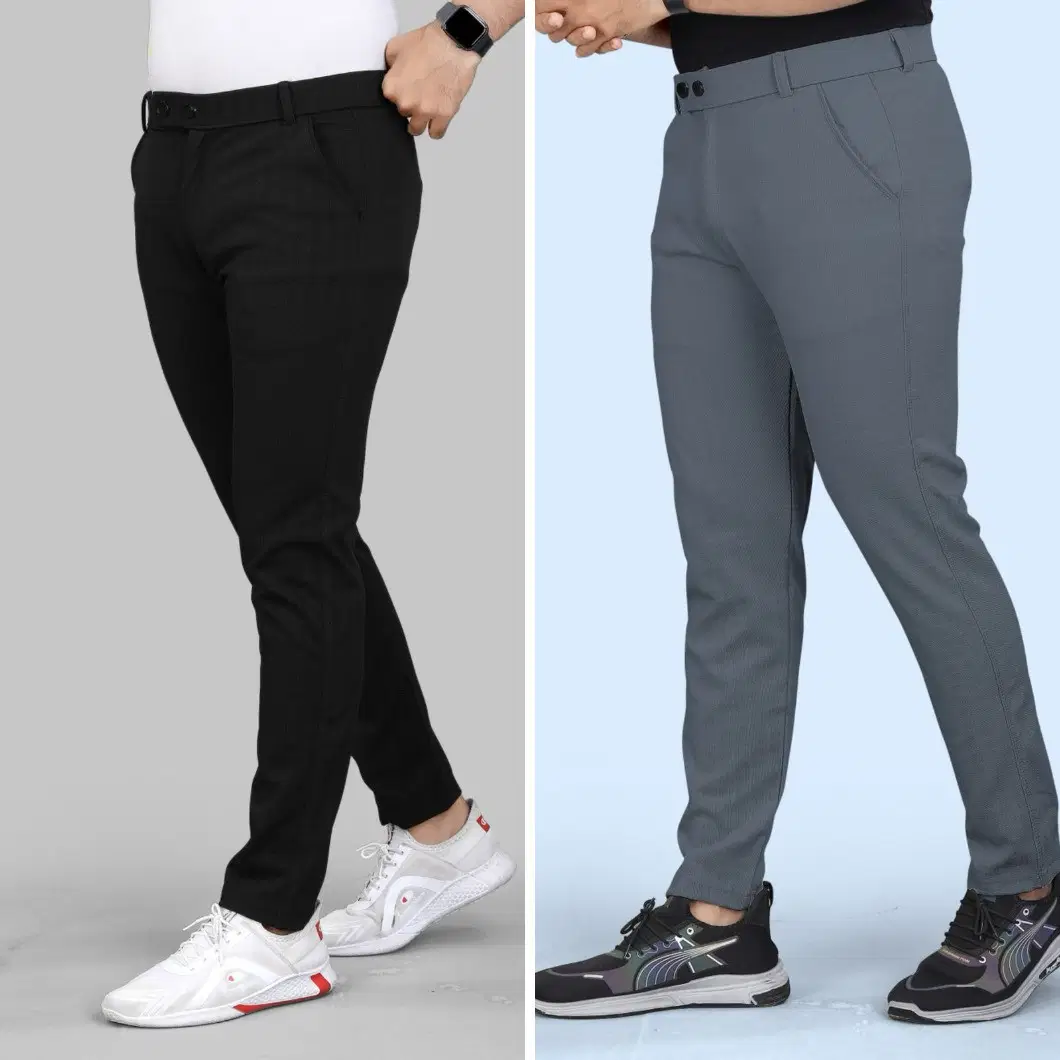 Fabzy Regular Flat Men's Trouser - Multicolor 2 ( Pack of 2 )