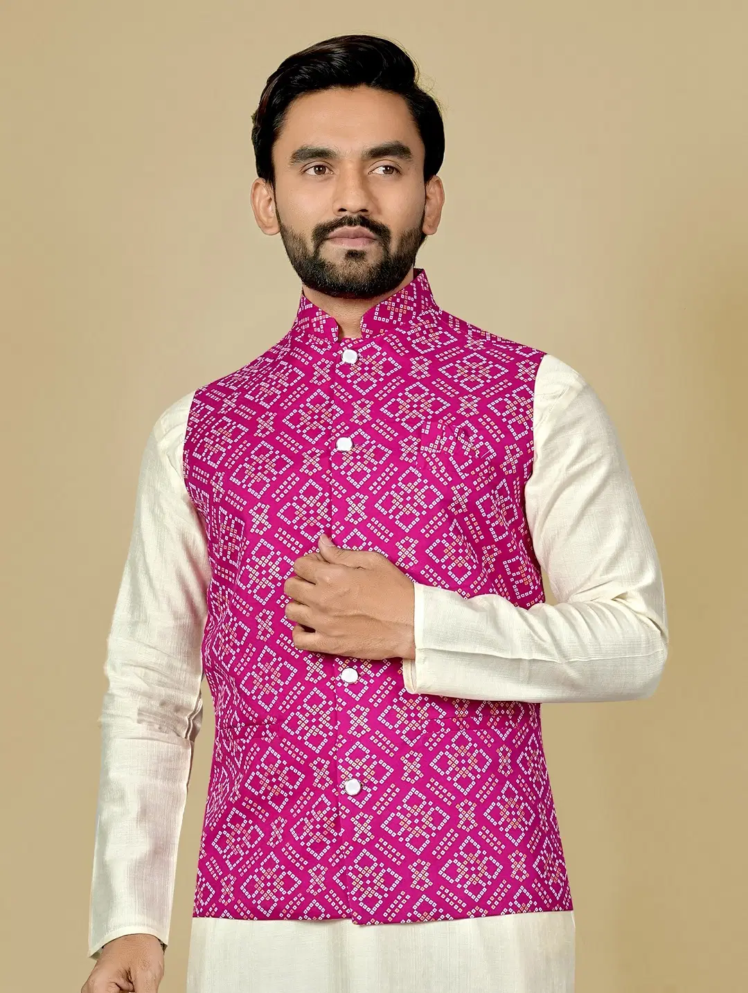 LEIPZIG FASHION Pink Cotton Blend Men's Nehru Jacket ( Pack of 1 )