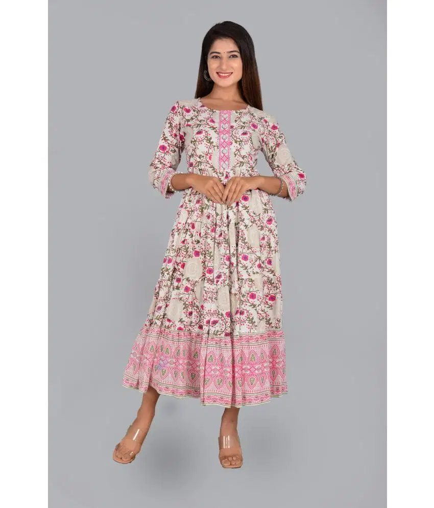 NUPITAL Rayon Printed Anarkali Women's Kurti - Pink ( Pack of 1 )