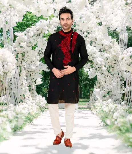 Franscart Black Cotton Men's Regular Kurta ( Pack of 1 )