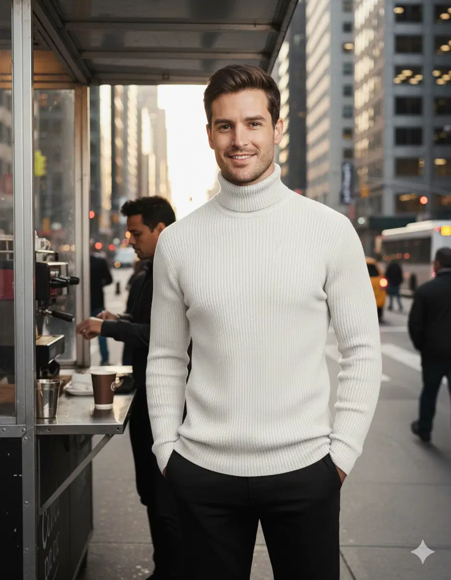 Urban Trees Woollen Blend High Neck Men's Full Sleeves Pullover Sweater - White ( Pack of 1 )