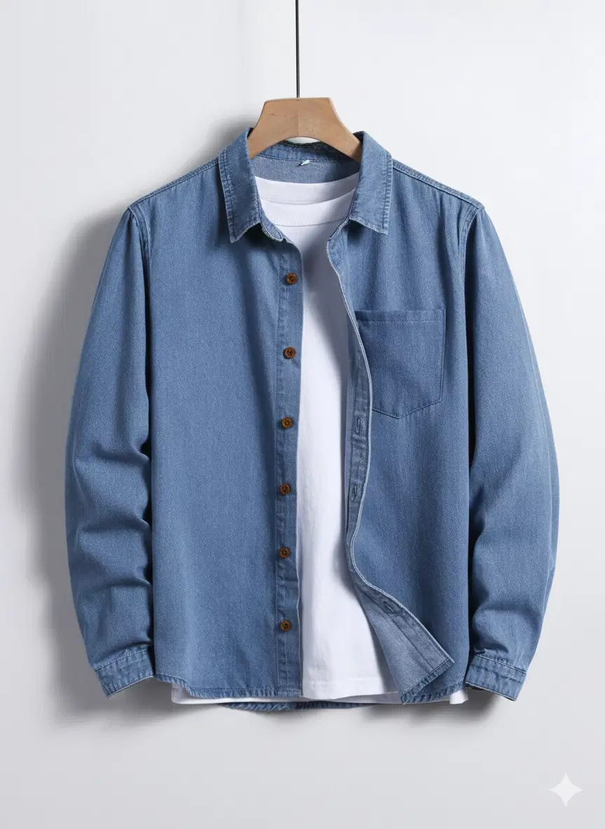 GLORISTAR Denim Regular Fit Solids Full Sleeves Men's Casual Shirt - Light Blue ( Pack of 1 )