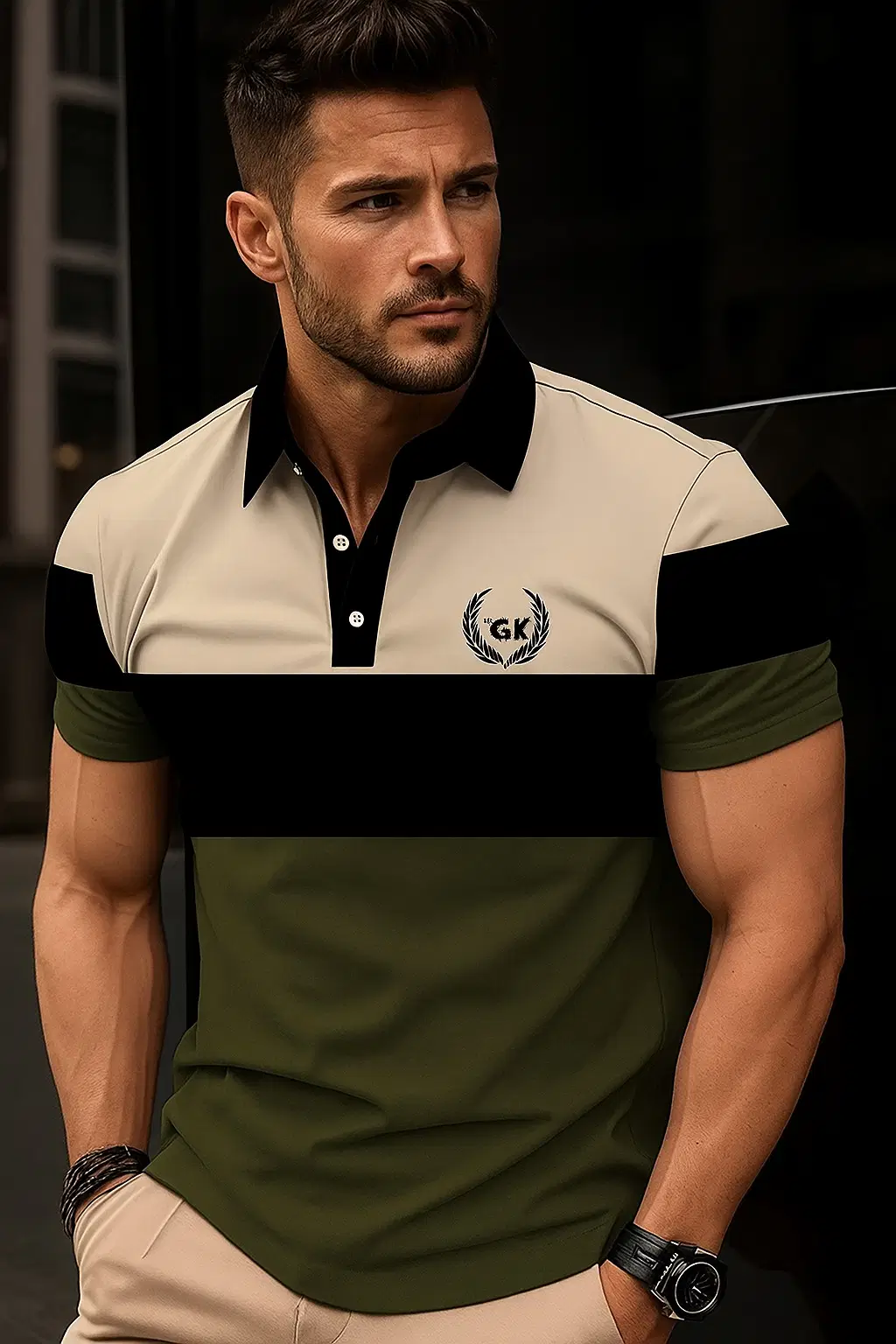 GARIMA KNITWEAR Men Cotton Blend Regular Fit Colorblock Polo T Shirt ( Multicolor )