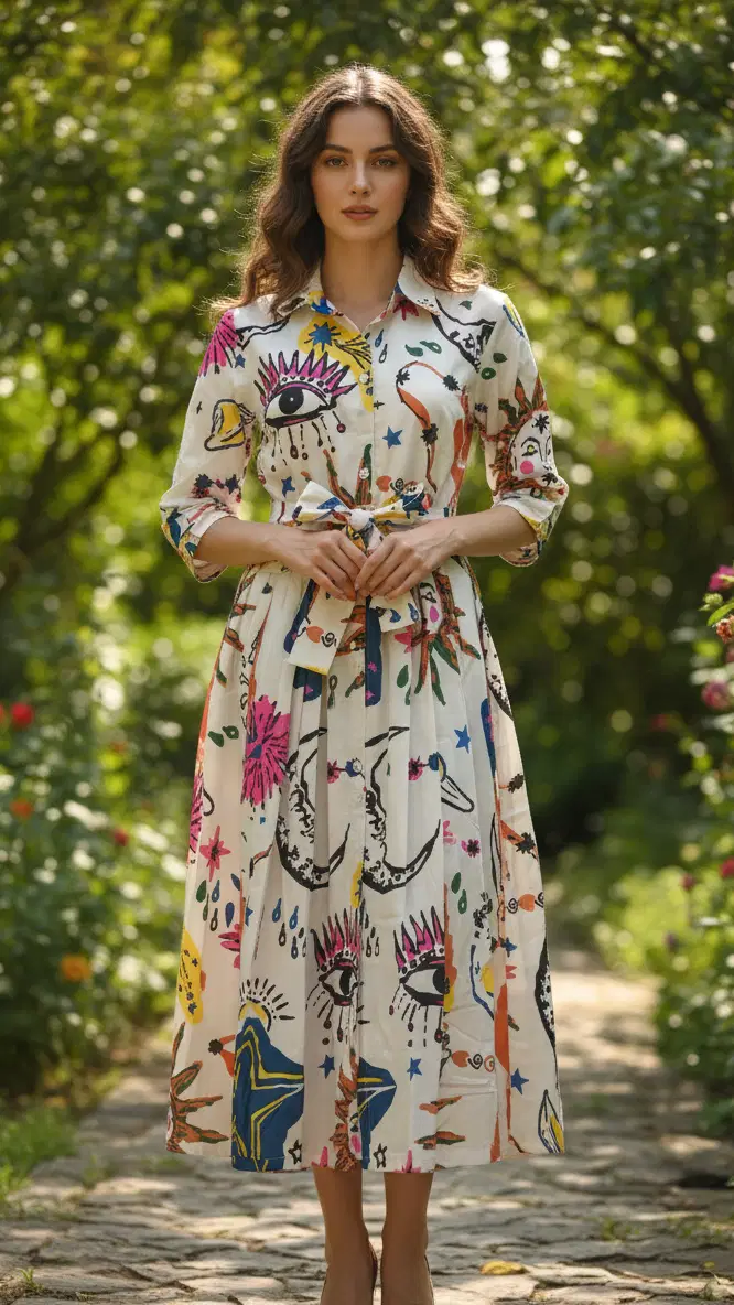 Flavia Creation Women Cotton A-line Dress ( Multicolor )