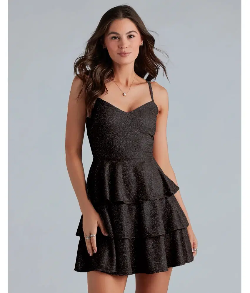 Addyvero Women Polyester Embellished Fit & Flare Dress ( Black )